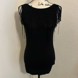 Bebe Black Fringe Boho Feminine Top Coachella Event Party